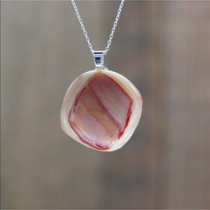 Glass Pendant Necklace Stained Glass Red Cream